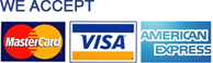 We Accept Master Card / Visa / American Express